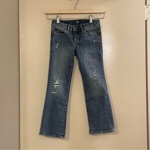 GAP NWOT Mid Rise Distressed Regular Stretch Bootcut Jeans in Dark Medium Wash